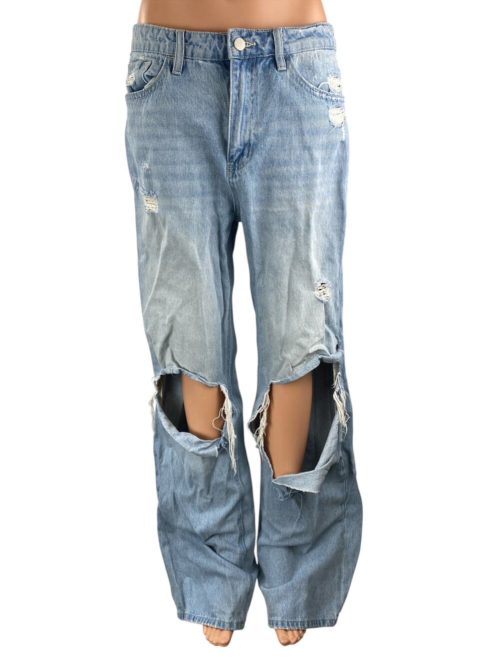 Altar'd State Women's Blue Distressed High Rise Wide Leg Denim Jeans Size 29